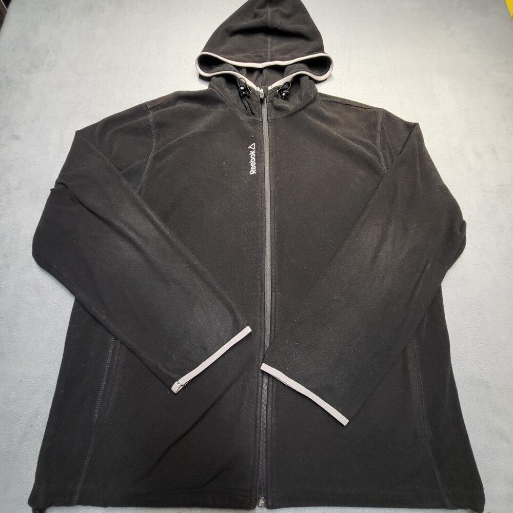 Reebok Fleece Jacket Men’s L Black Hooded Full Zip Long Sleeve